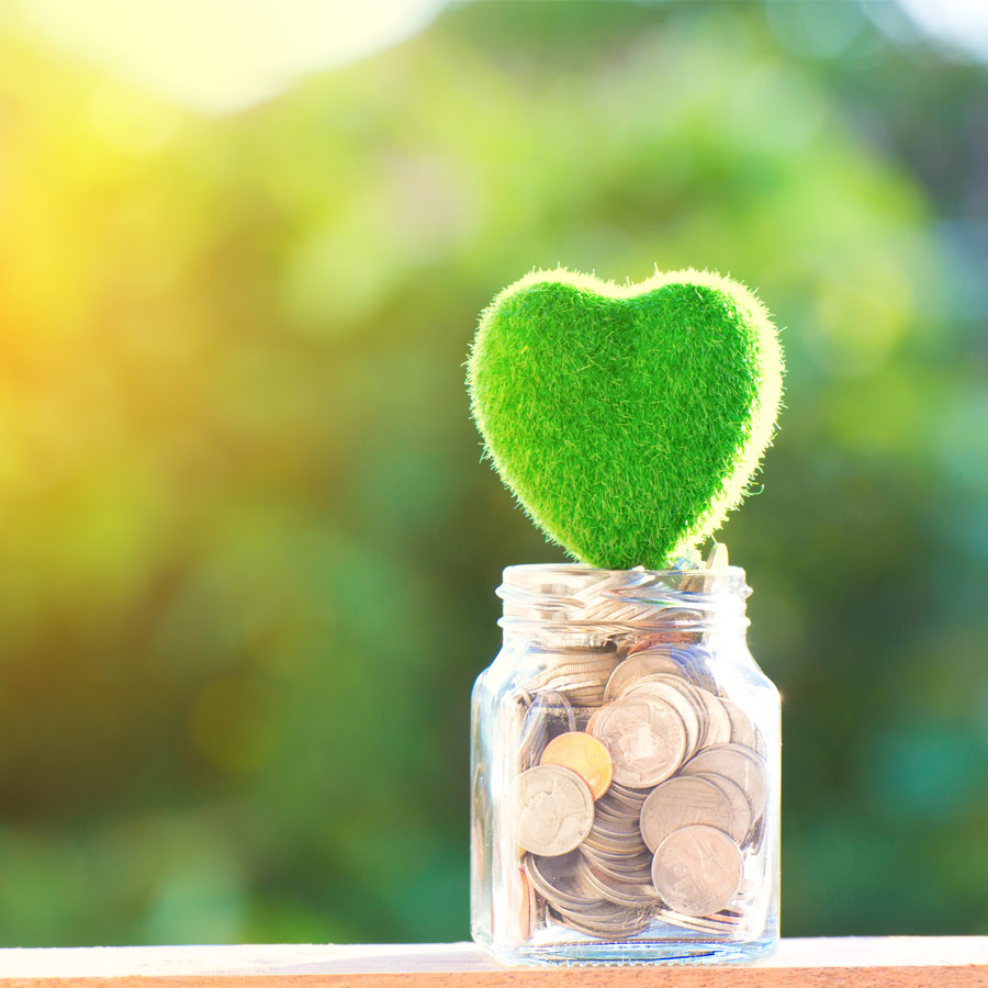 Jar of coins with heart